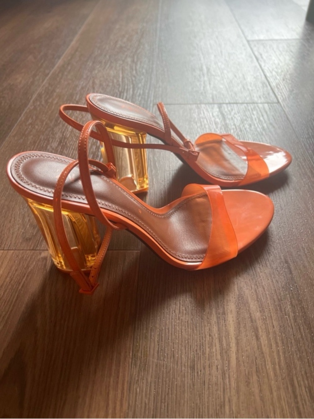 Vibrant & versatile Zara Neon Orange Ankle-Tie Sandals, size 40 only worn once
